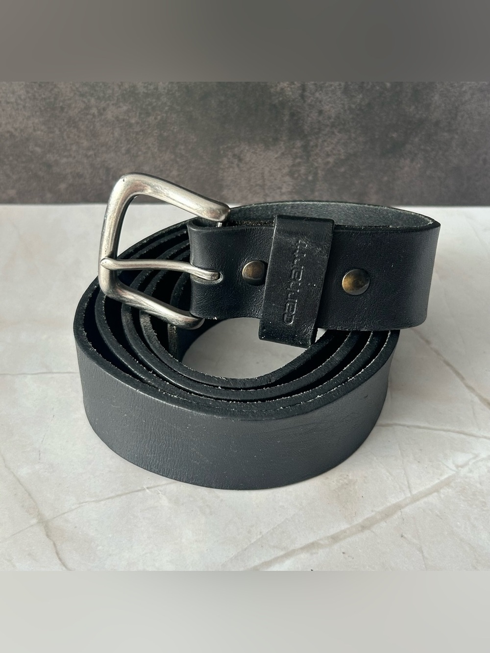 Carhartt Black Leather Men's Belt with Silver Buckle